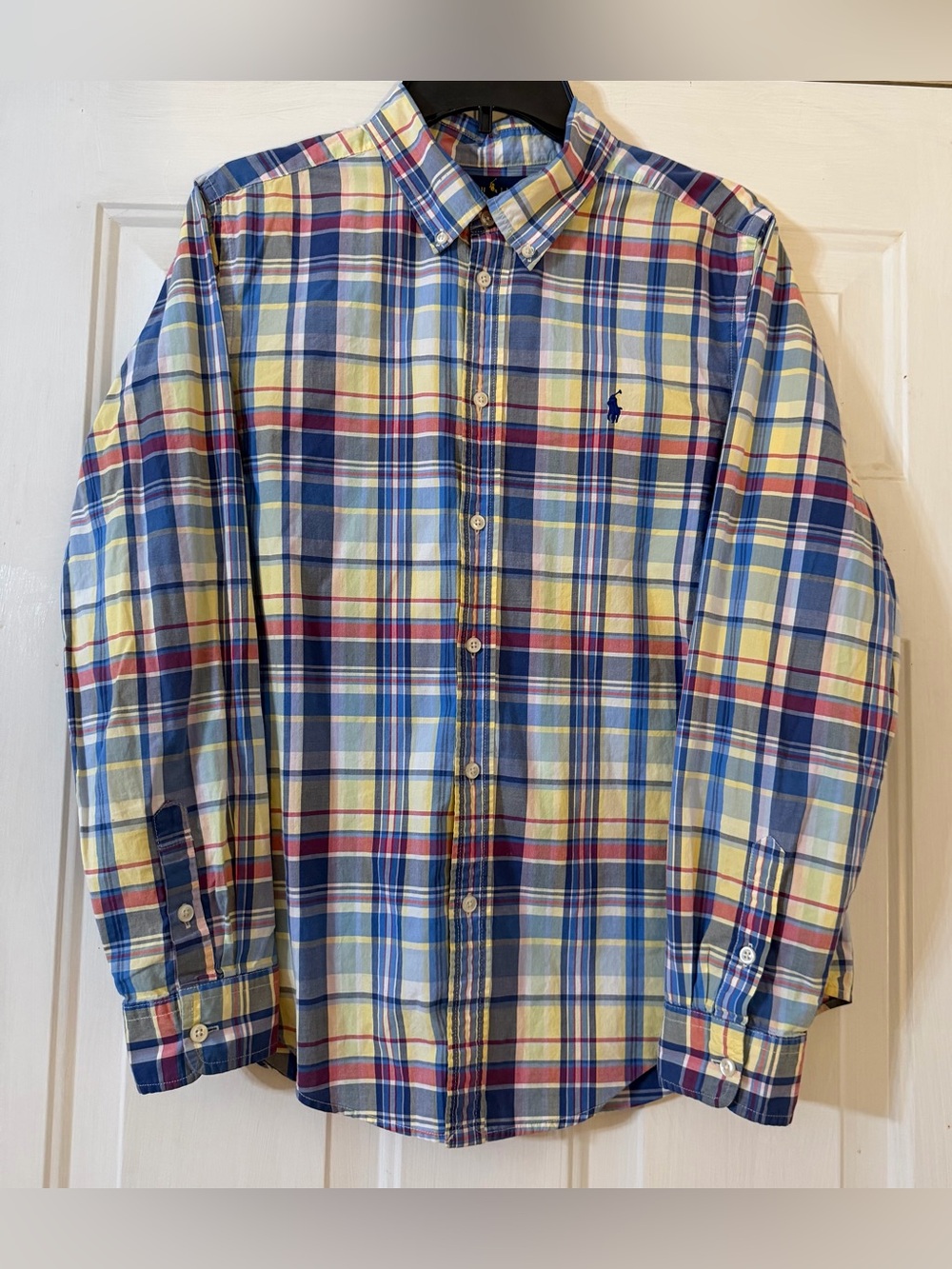 Boys Ralph Lauren Yellow, Blue & Red Plaid Button-Down Shirt - 100% Cotton